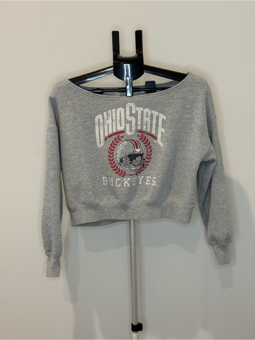 Ohio State Gray Off-Shoulder Crop Top Sweatshirt